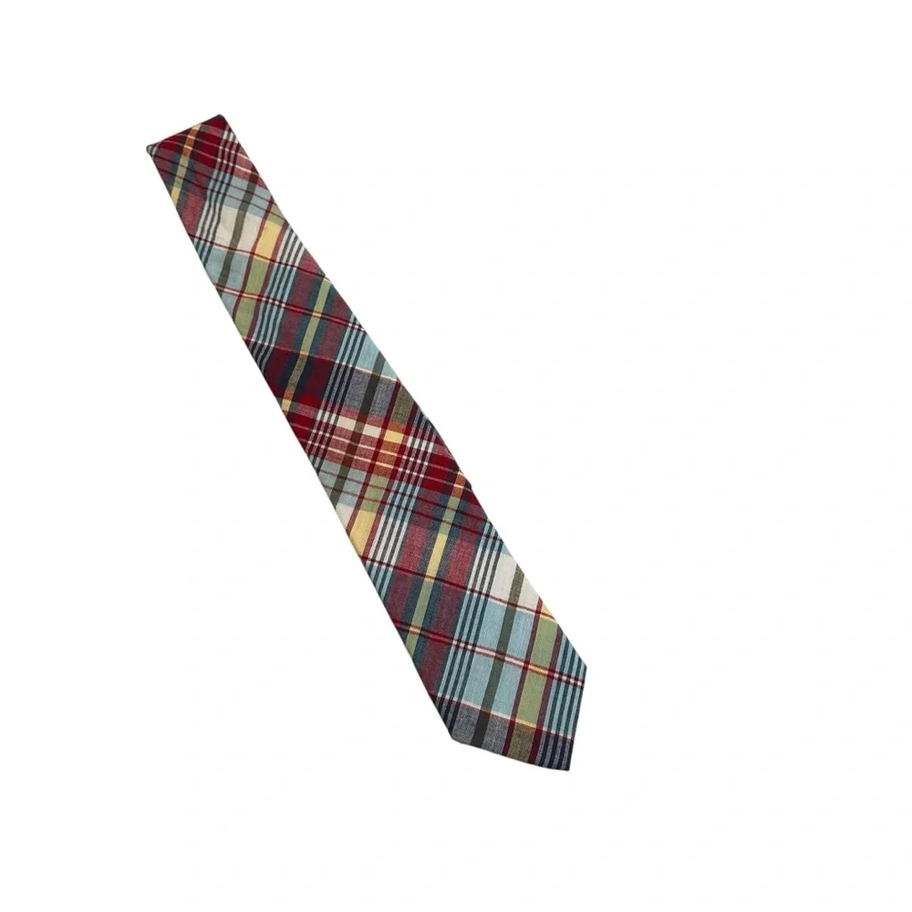 Vintage Tommy Hilfiger Plaid Madras Tie Summer Fall Tie Red Blue Yellow Preppy